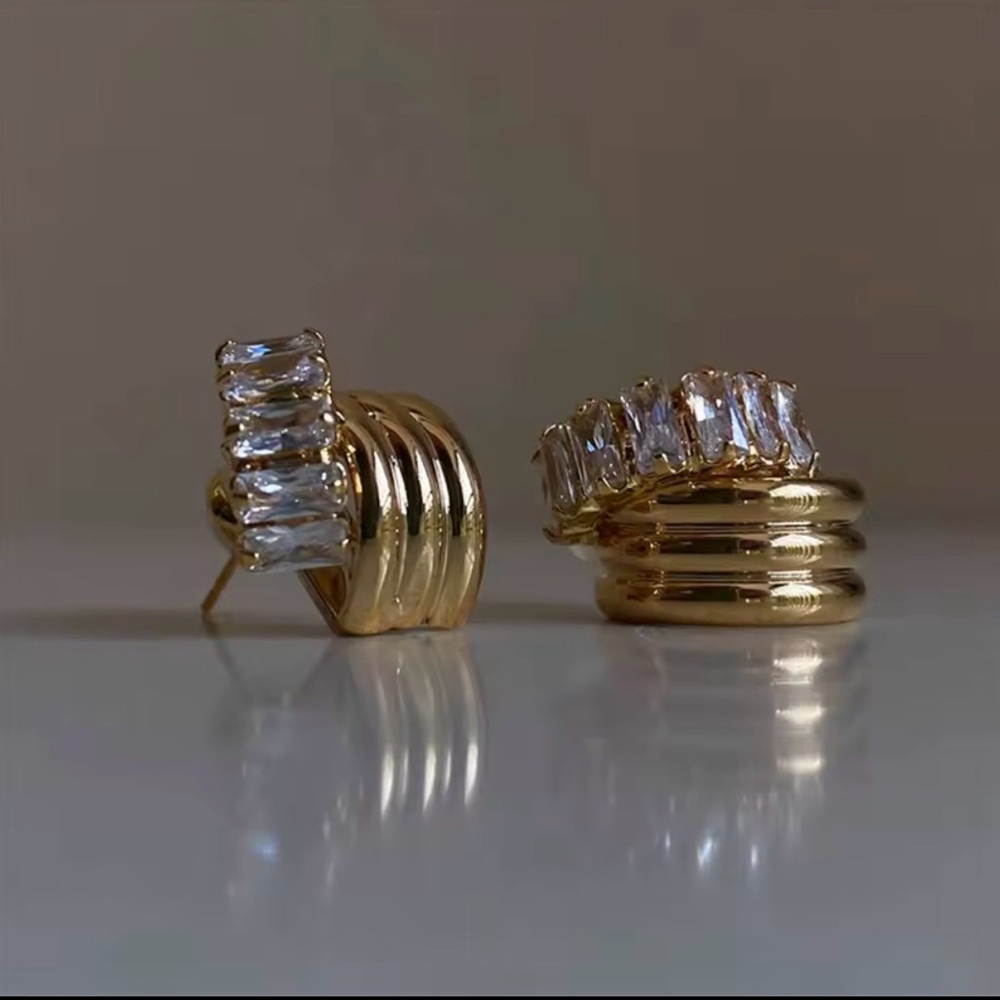 Gold Crystal Baguette Hoop Earrings - Women's Jewelry